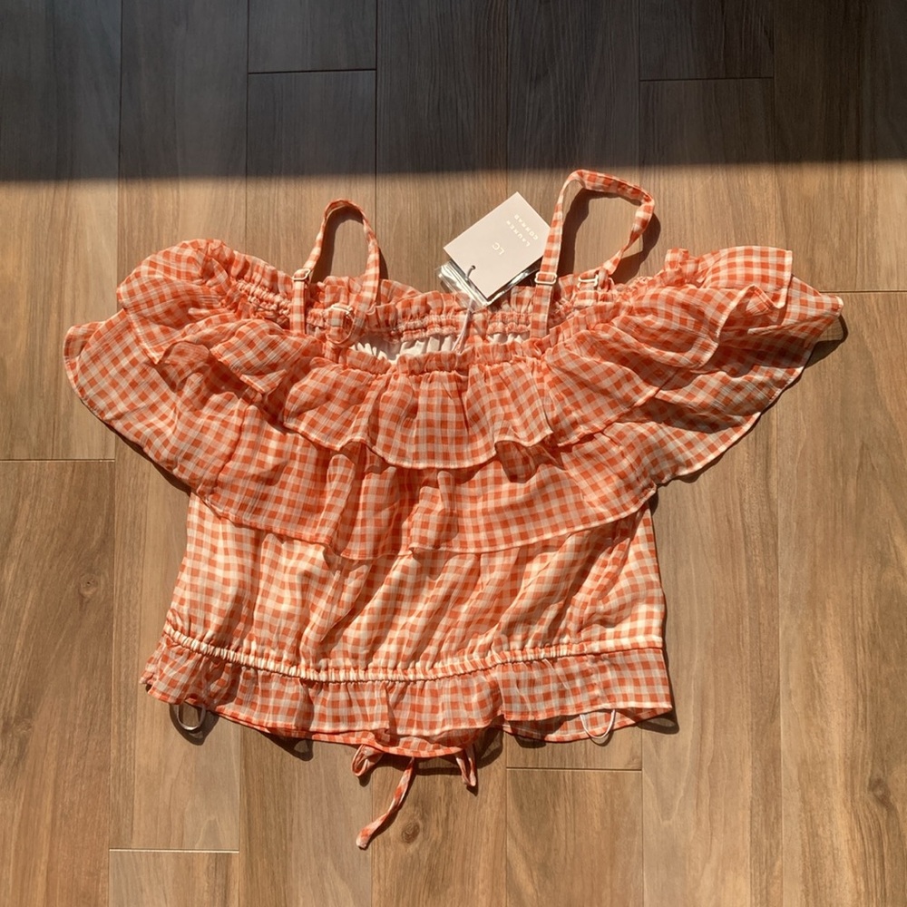 LC Lauren Conrad check print ruffle detail boho top S - Picture 15 of 17